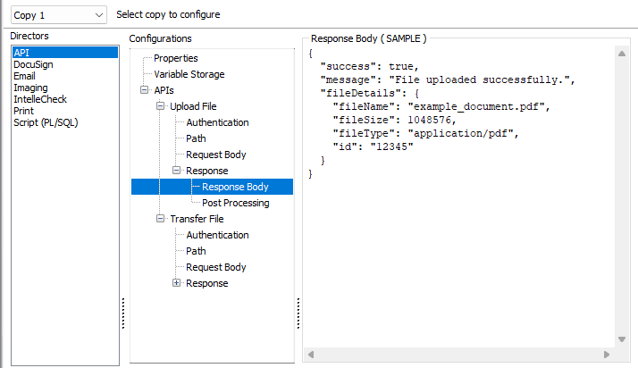 The Response Body screen. Here, a sample response has been added for later reference.